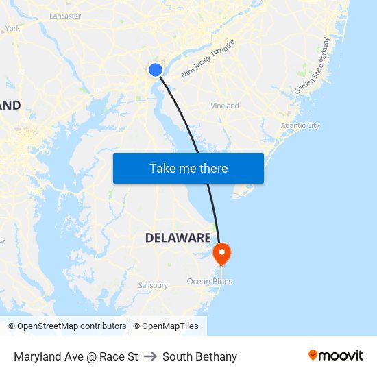 Maryland Ave @ Race St to South Bethany map