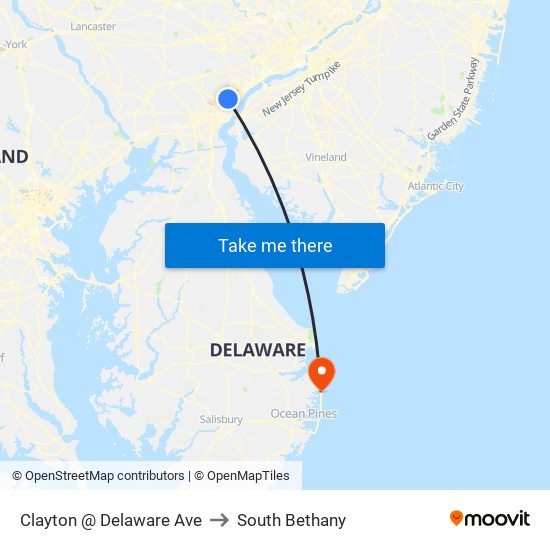 Clayton @ Delaware Ave to South Bethany map