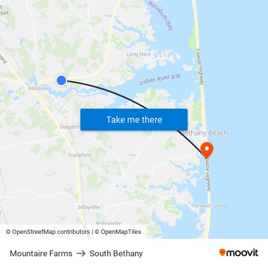 Mountaire Farms to South Bethany map