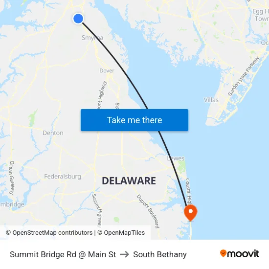Summit Bridge Rd @ Main St to South Bethany map