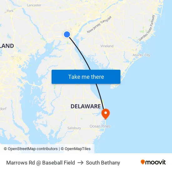 Marrows Rd @ Baseball Field to South Bethany map
