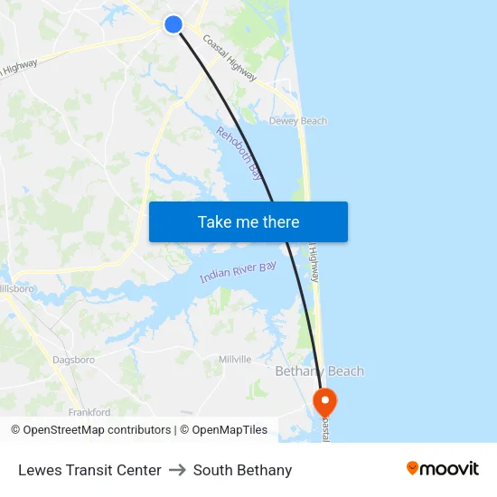 Lewes Transit Center to South Bethany map