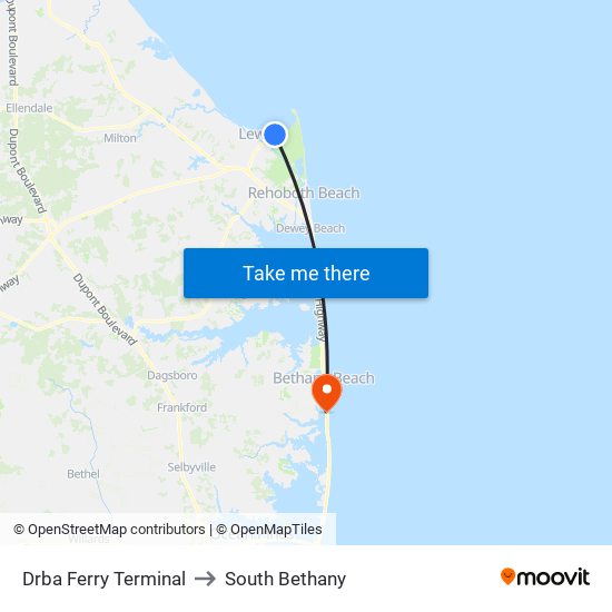 Drba Ferry Terminal to South Bethany map