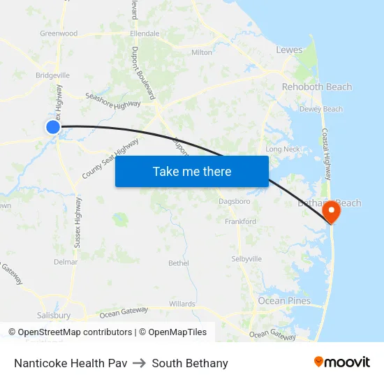 Nanticoke Health Pav to South Bethany map