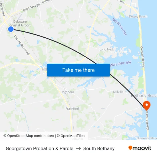 Georgetown Probation & Parole to South Bethany map