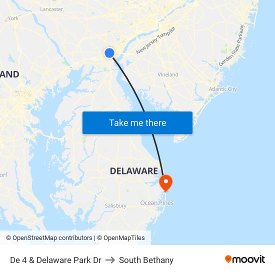 De 4 & Delaware Park Dr to South Bethany map