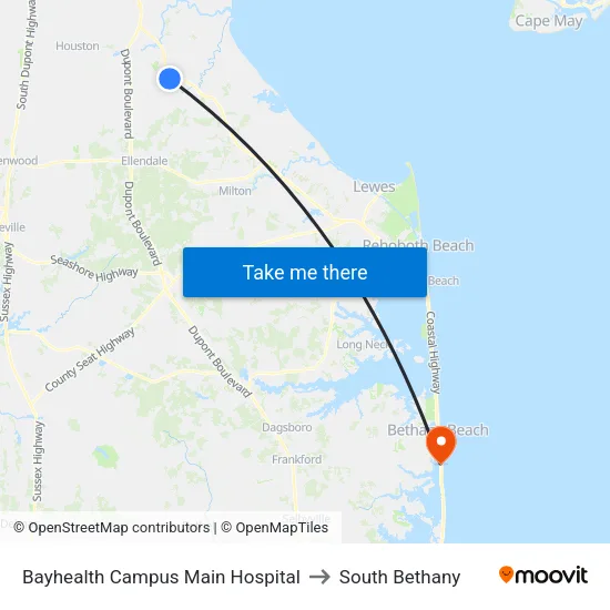 Bayhealth Campus Main Hospital to South Bethany map