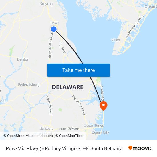 Pow/Mia Pkwy @ Rodney Village S to South Bethany map