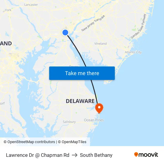 Lawrence Dr @ Chapman Rd to South Bethany map