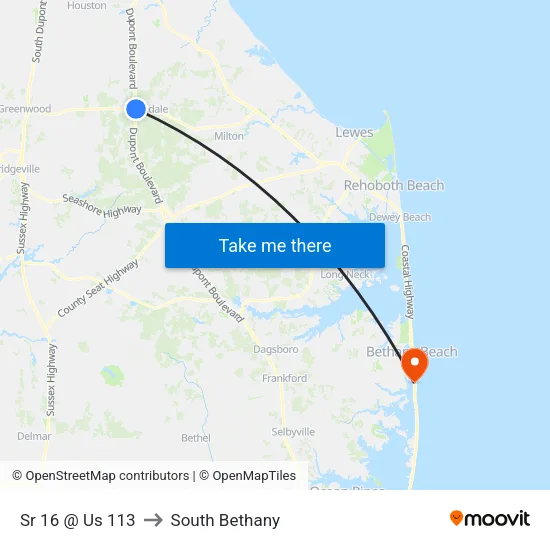 Sr 16 @ Us 113 to South Bethany map