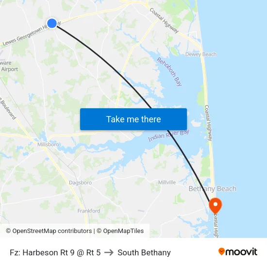 Fz: Harbeson Rt 9 @ Rt 5 to South Bethany map