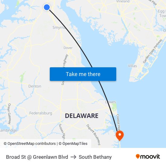 Broad St @ Greenlawn Blvd to South Bethany map