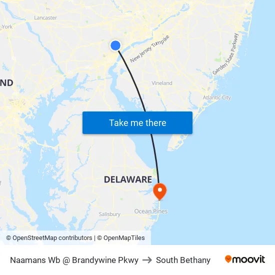 Naamans Wb @ Brandywine Pkwy to South Bethany map