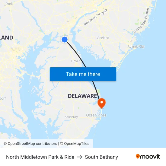 North Middletown Park & Ride to South Bethany map