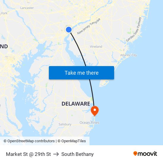 Market St @ 29th St to South Bethany map