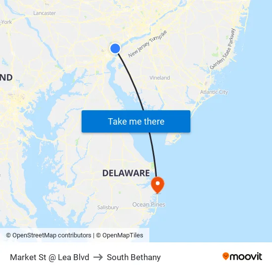 Market St @ Lea Blvd to South Bethany map