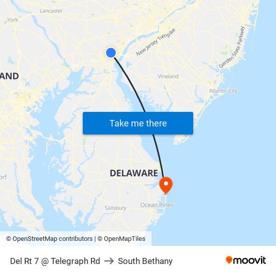 Del Rt 7 @ Telegraph Rd to South Bethany map