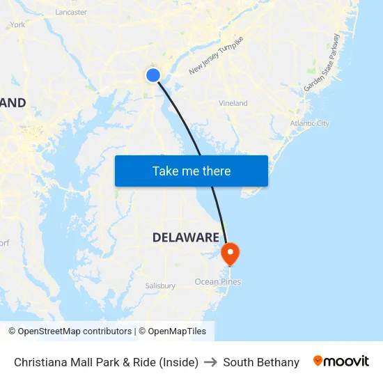 Christiana Mall Park & Ride (Inside) to South Bethany map
