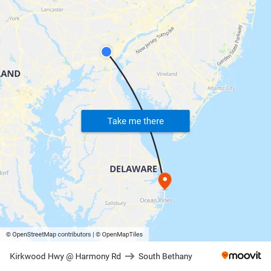 Kirkwood Hwy @ Harmony Rd to South Bethany map