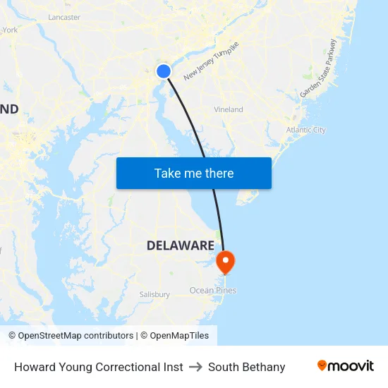 Howard Young Correctional Inst to South Bethany map