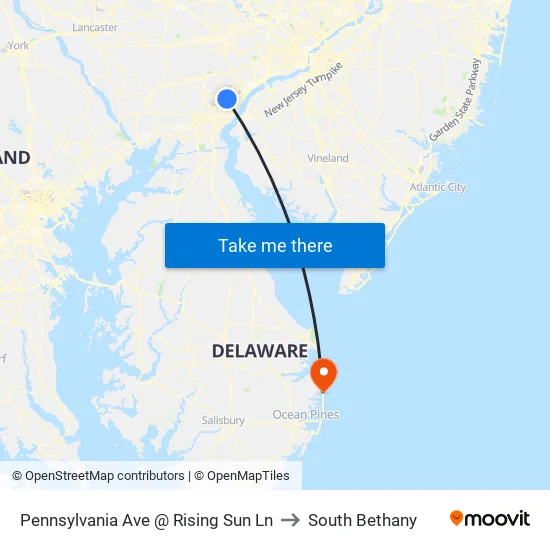 Pennsylvania Ave @ Rising Sun Ln to South Bethany map