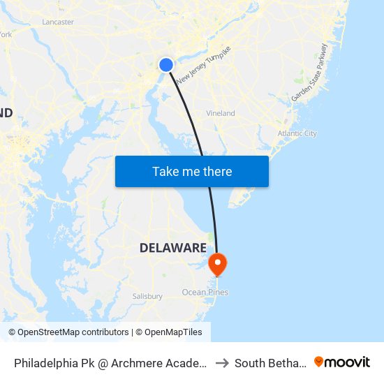 Philadelphia Pk @ Archmere Academy to South Bethany map