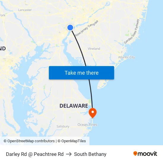 Darley Rd @ Peachtree Rd to South Bethany map