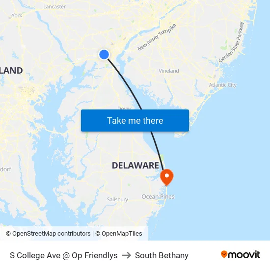 S College Ave @ Op Friendlys to South Bethany map