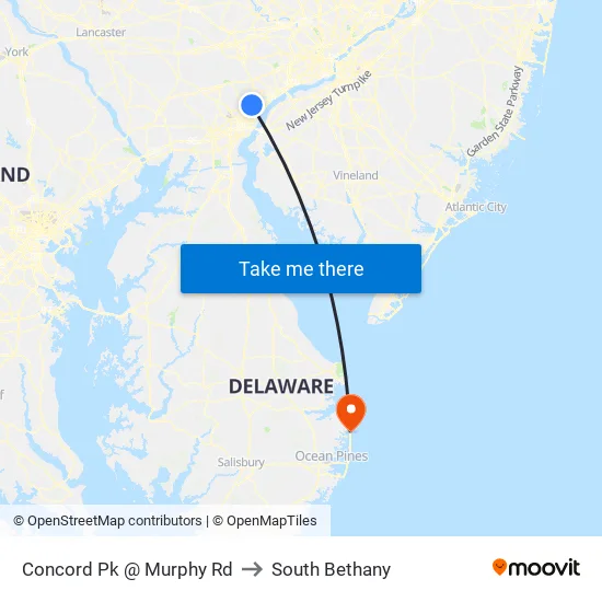 Concord Pk @ Murphy Rd to South Bethany map