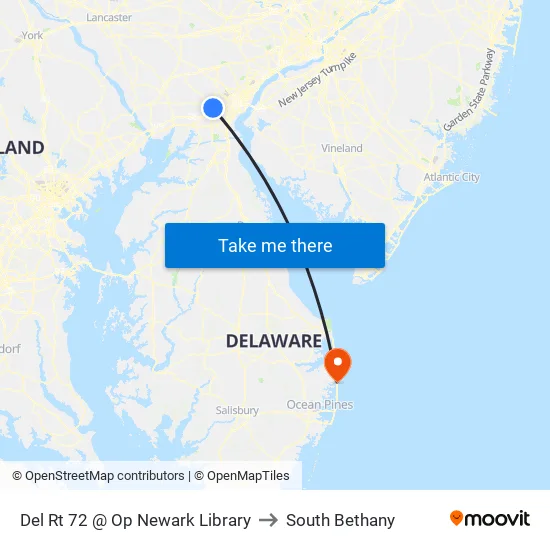 Del Rt 72 @ Op Newark Library to South Bethany map