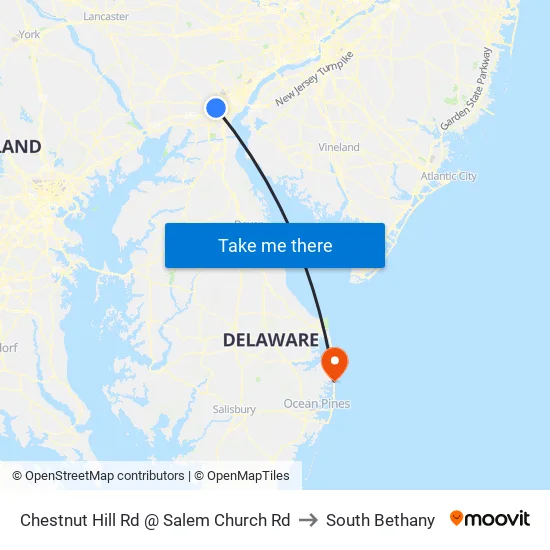 Chestnut Hill Rd @ Salem Church Rd to South Bethany map