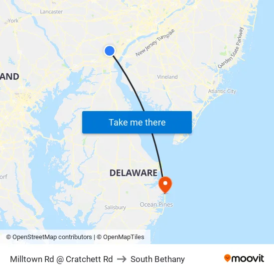 Milltown Rd @ Cratchett Rd to South Bethany map