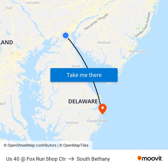 Us 40 @ Fox Run Shop Ctr to South Bethany map