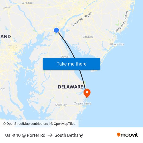 Us Rt40 @ Porter Rd to South Bethany map