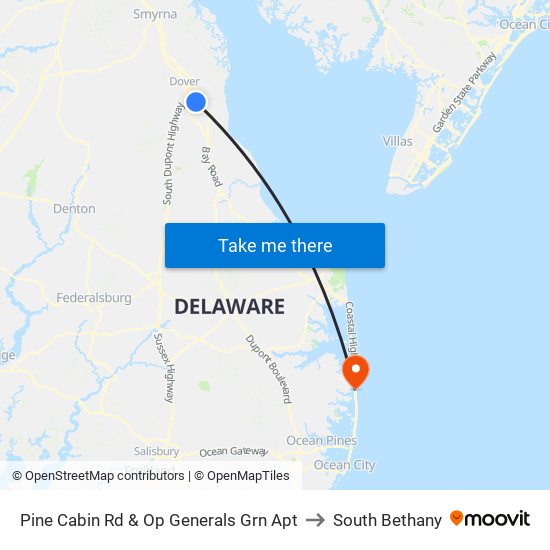 Pine Cabin Rd & Op Generals Grn Apt to South Bethany map