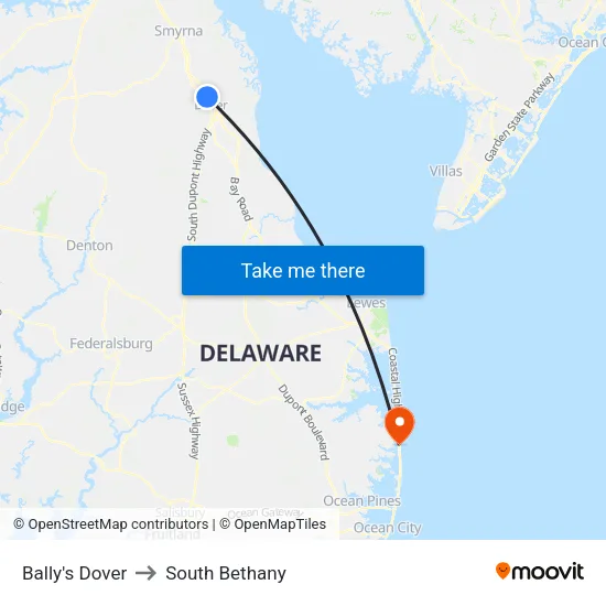 Bally's Dover to South Bethany map