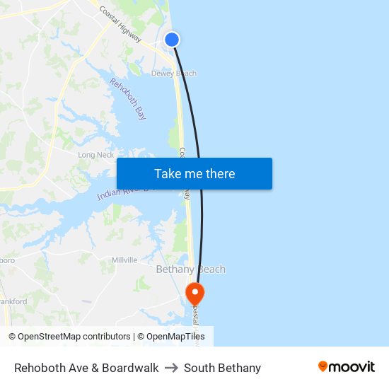 Rehoboth Ave & Boardwalk to South Bethany map