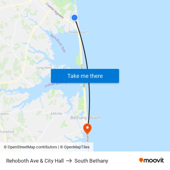 Rehoboth Ave & City Hall to South Bethany map