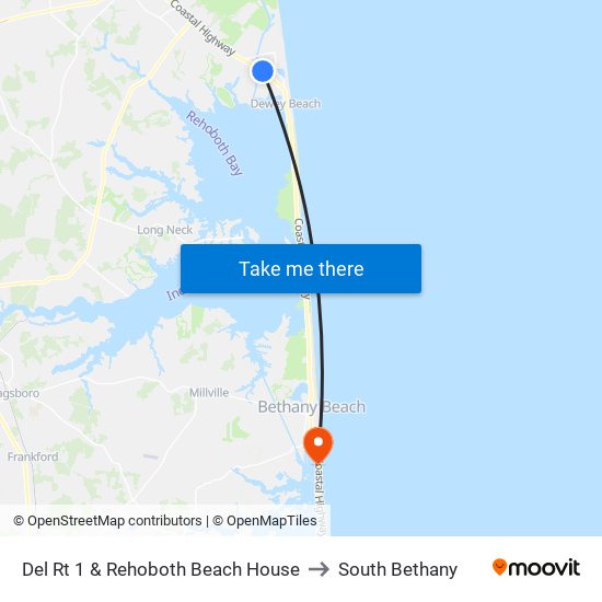 Del Rt 1 & Rehoboth Beach House to South Bethany map