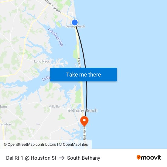 Del Rt 1 @ Houston St to South Bethany map