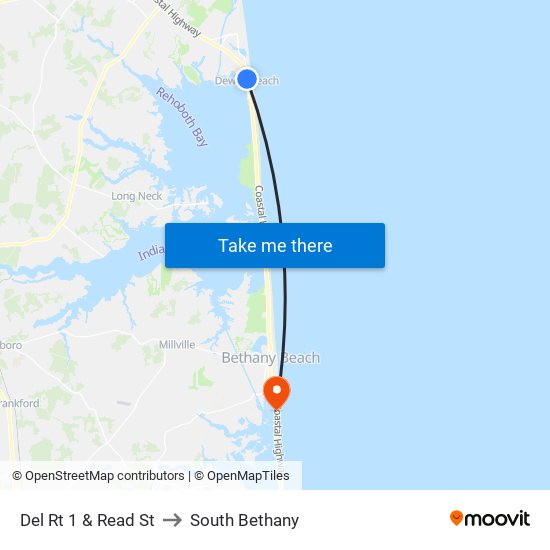 Del Rt 1 & Read St to South Bethany map