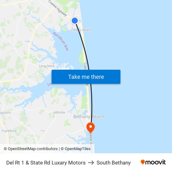 Del Rt 1 & State Rd Luxary Motors to South Bethany map