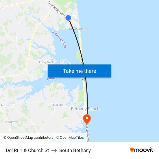 Del Rt 1 & Church St to South Bethany map