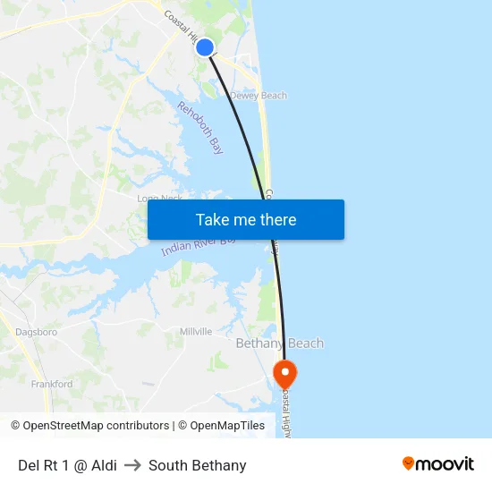 Del Rt 1 @ Aldi to South Bethany map
