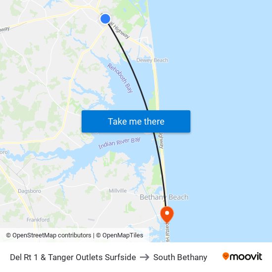 Del Rt 1 & Tanger Outlets Surfside to South Bethany map