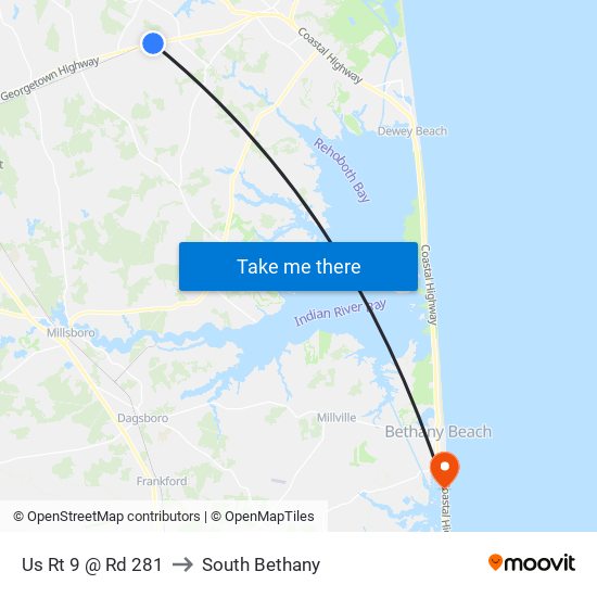 Us Rt 9 @ Rd 281 to South Bethany map