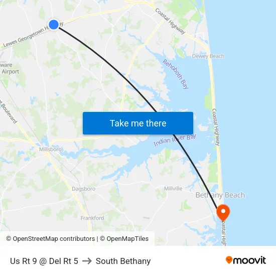 Us Rt 9 @ Del Rt 5 to South Bethany map