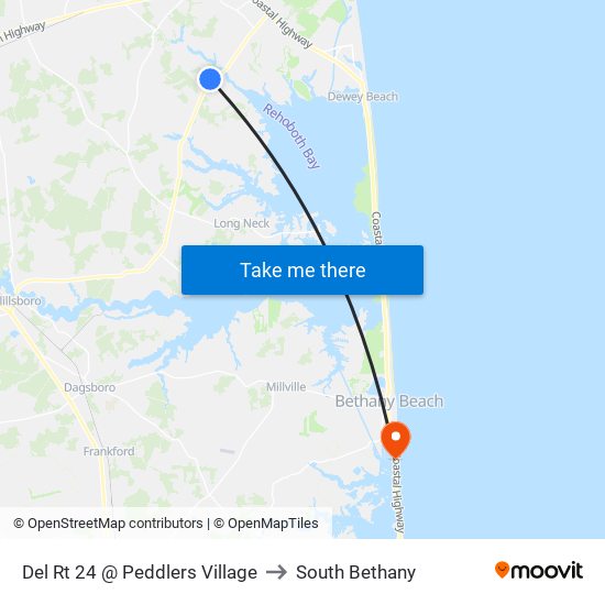 Del Rt 24 @ Peddlers Village to South Bethany map