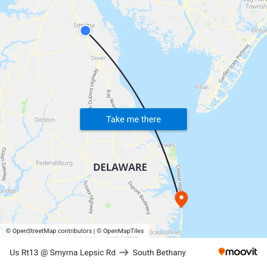 Us Rt13 @ Smyrna Lepsic Rd to South Bethany map