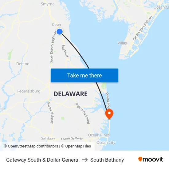 Gateway South & Dollar General to South Bethany map
